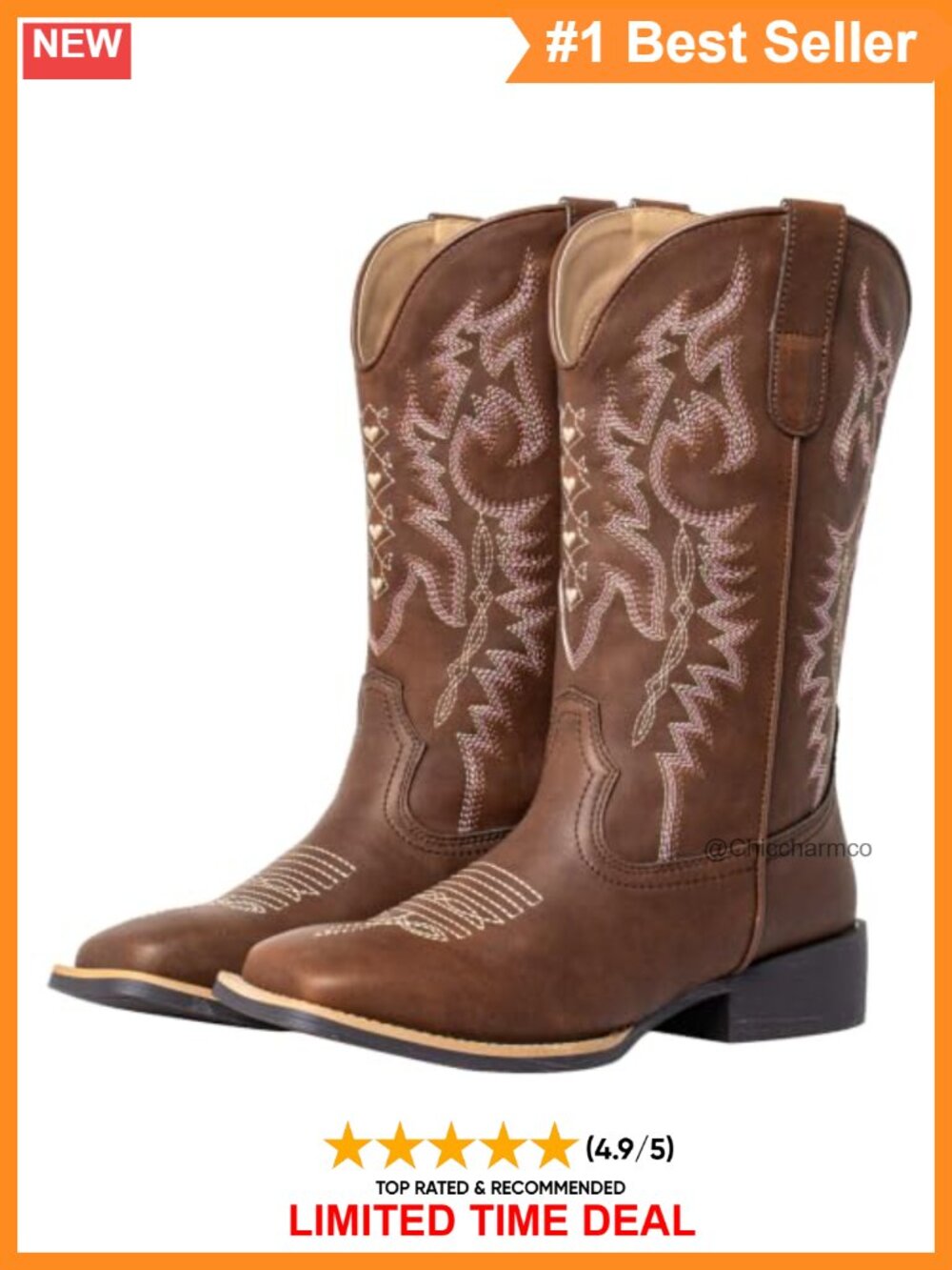 Womens Square Toe Western Cowboy Boots Wide Calf Faux Leather